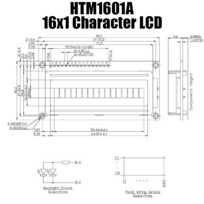дисплей LCD характера 16x1 59.46x5.96mm с белизной освещает HTM-1601A контржурным светом