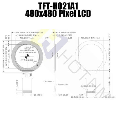 2,1 тип монитор Адвокатуры дюйма 480x480 Pcap солнечного света круга TFT LCD читаемый