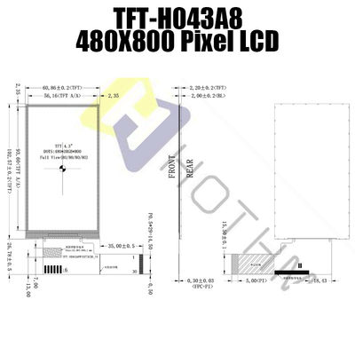 480x800 4,3 модуль дюйма TFT LCD для инструментирования TFT-H043A8WVIST4N30