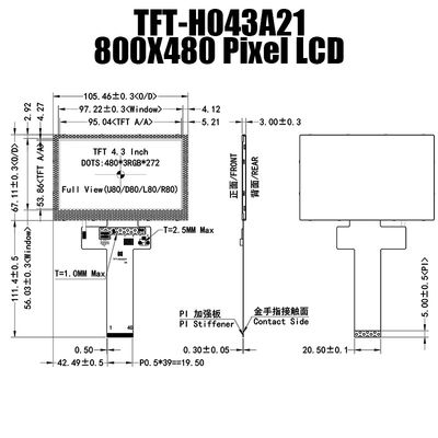 480x272 солнечный свет читаемое TFT-H043A21WQISTKN40 модуля дисплея дюйма TFT LCD цвета 4,3