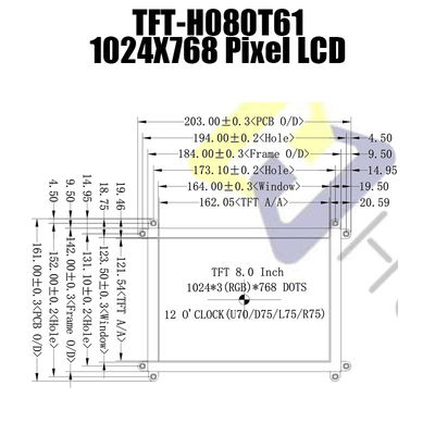 Дюйм LCM-TFT080T61SXGDVNSDC модуля 8,0 дисплея 46PIN 1024x786 HDMI LCD