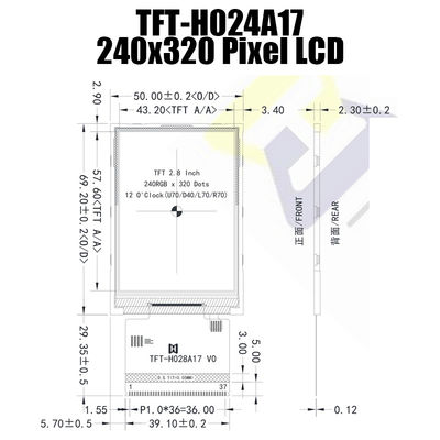 Точки 250cd/M2 дисплея TFT LCD 240x320 2,8 дюймов MCU с IC ST7789 TFT-H028A17QVTST2N37