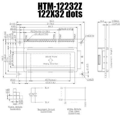 дисплей модуля STN 122X32 графический LCD с белизной освещает HTM12232Z контржурным светом