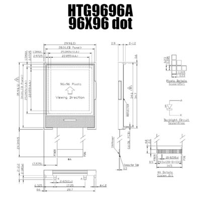 96X96 графический COG LCD SSD1848 | FSTN + дисплей с БЕЛЫМ Backlight/HTG9696A