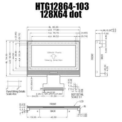 серый график 66.52x33.24mm ST7565P HTG12864-103 модуля LCD COG 128X64