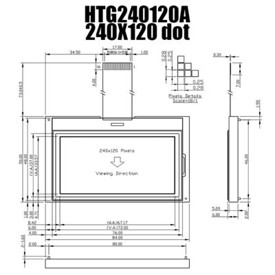 график модуля TFT 240X120 LCD с бортовой белизной освещает HTG240120A контржурным светом