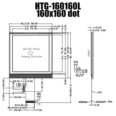 дисплей модуля FSTN LCD COG квадрата 160X160 с бортовой белизной освещает HTG160160L контржурным светом