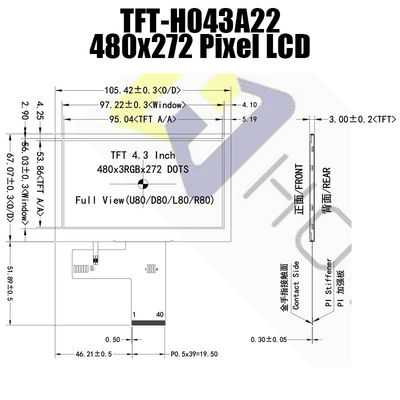 4,3 модуль дисплея LCD IPS температуры дюйма 480x272 MCU широкий
