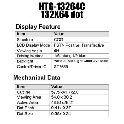 Дисплей COG MCU 132x64 LCD, экран HTG13264C ST7565R Transmissive LCD