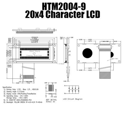 белый тонкий модуль LCD характера 4X20 для промышленного HTM2004-9