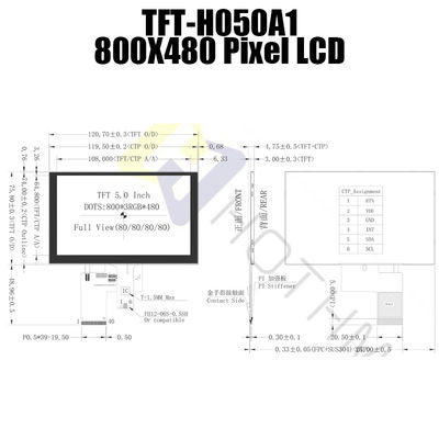 5 экран касания модуля температуры TFT LCD монитора дюйма 800X480 Pcap широкий