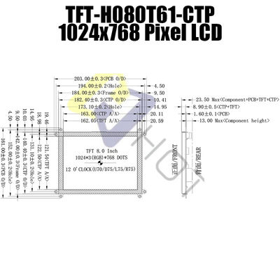 8 панель дюйма 1024x768 HDMI LCD с емкостным касанием TFT-080T61SVHDVNSDC