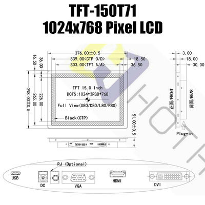 15,0 модуль дисплея экрана 1024x768 IPS TFT LCD монитора HDMI LCD Pcap дюйма
