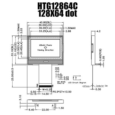 Прочный модуль графическое ST7565R LCD COG 128X64 с белой стороной освещает HTG12864C контржурным светом