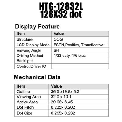 графический модуль ST7565R LCD COG 128X32 с белой стороной освещает HTG12832L контржурным светом