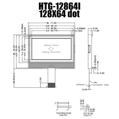 обломок 128X64 SPI на стеклянном дисплее LCD с белой стороной освещает HTG12864I контржурным светом